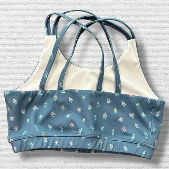 SweetHoney Girls Activewear Sports Bra Crop Top 8Y Blue Floral Strappy Back - Picture 2 of 5